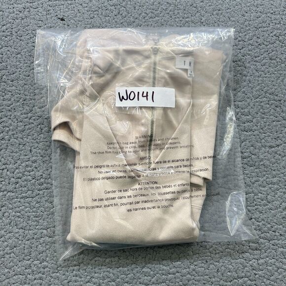 THML Dress Womens Sz.Small Beige Faux Suede V-neck w/Exposed Zipper - Picture 14 of 14